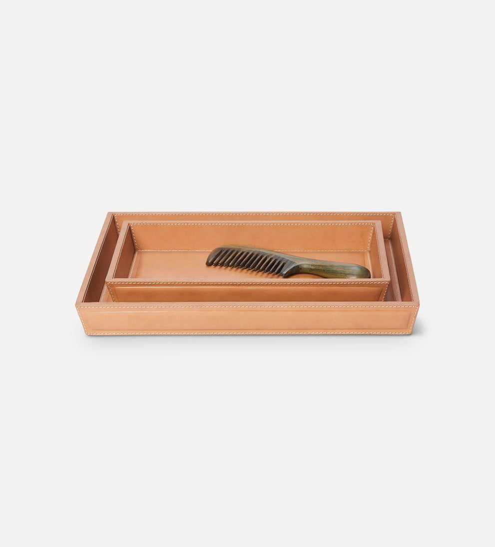 camel charcoal leather tray set 