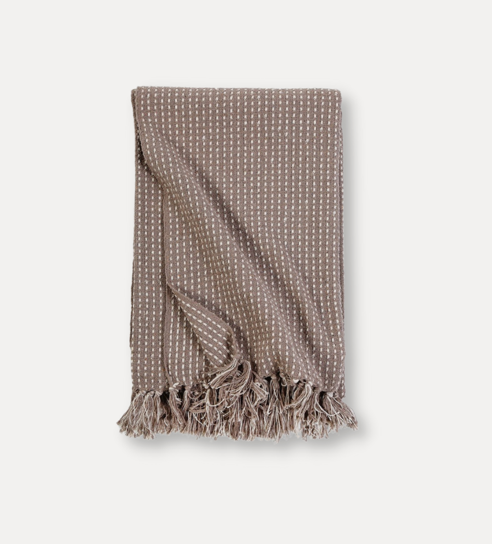  linen weaved stripes taupe throw