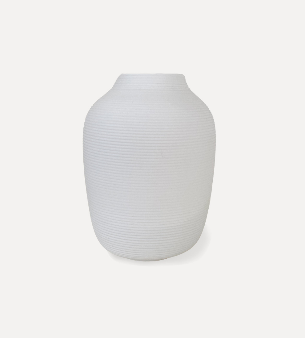 ribbed design white vase