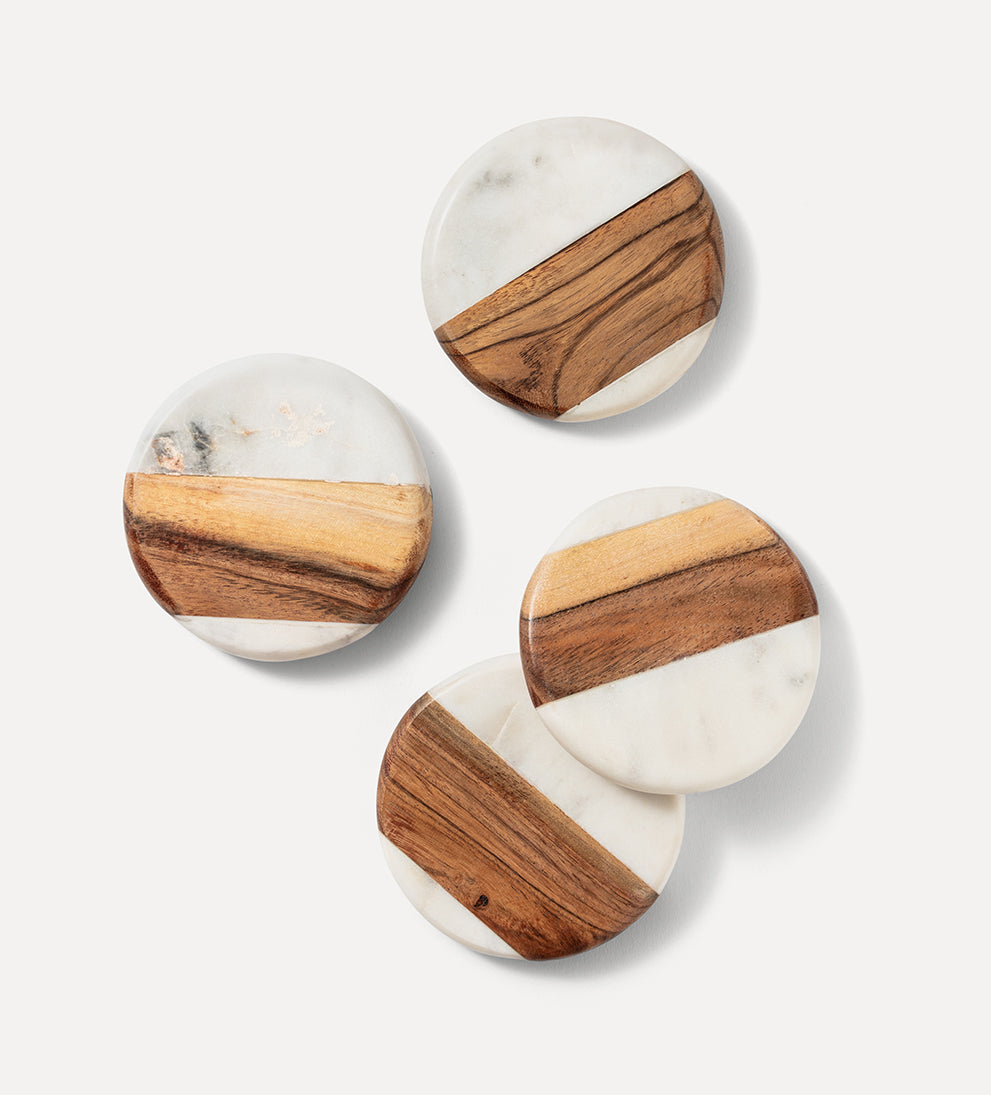4 marble and wood coasters