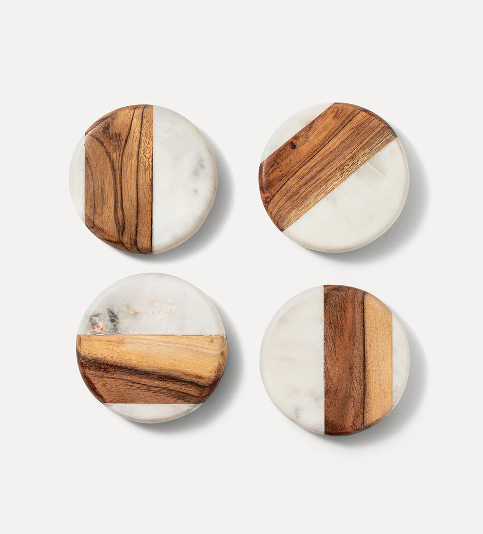 4 marble and wood coasters